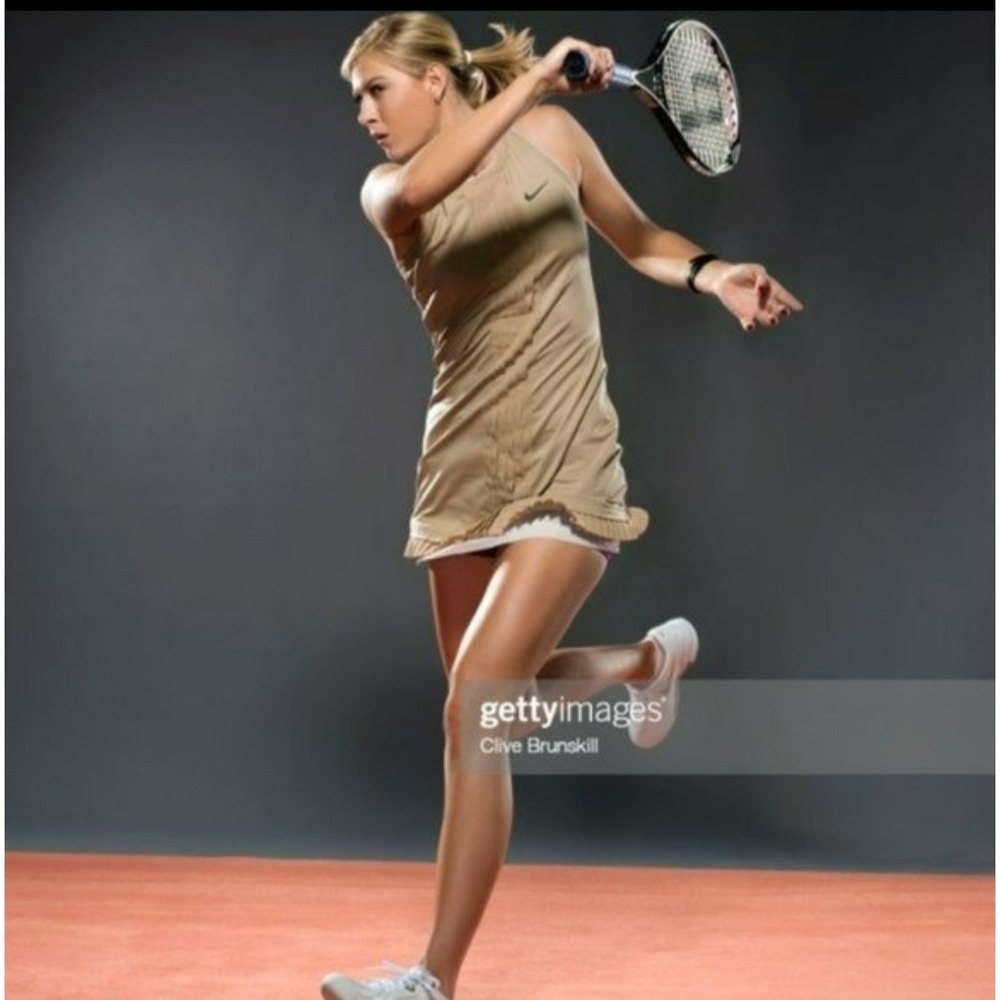 Nike Maria Sharapova Tennis Dress Small Tan Pleated Fit Dry Racerback Athleisure - Picture 3 of 13